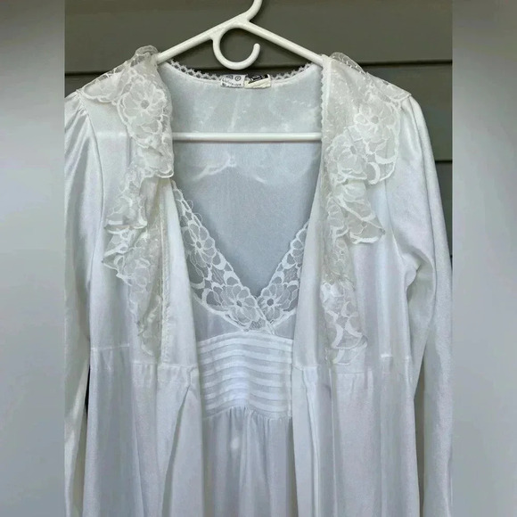Petite Fleur Vintage Slip Dress and Duster Robe Peignoir Ensemble Set Sz 36/38 - Picture 10 of 11